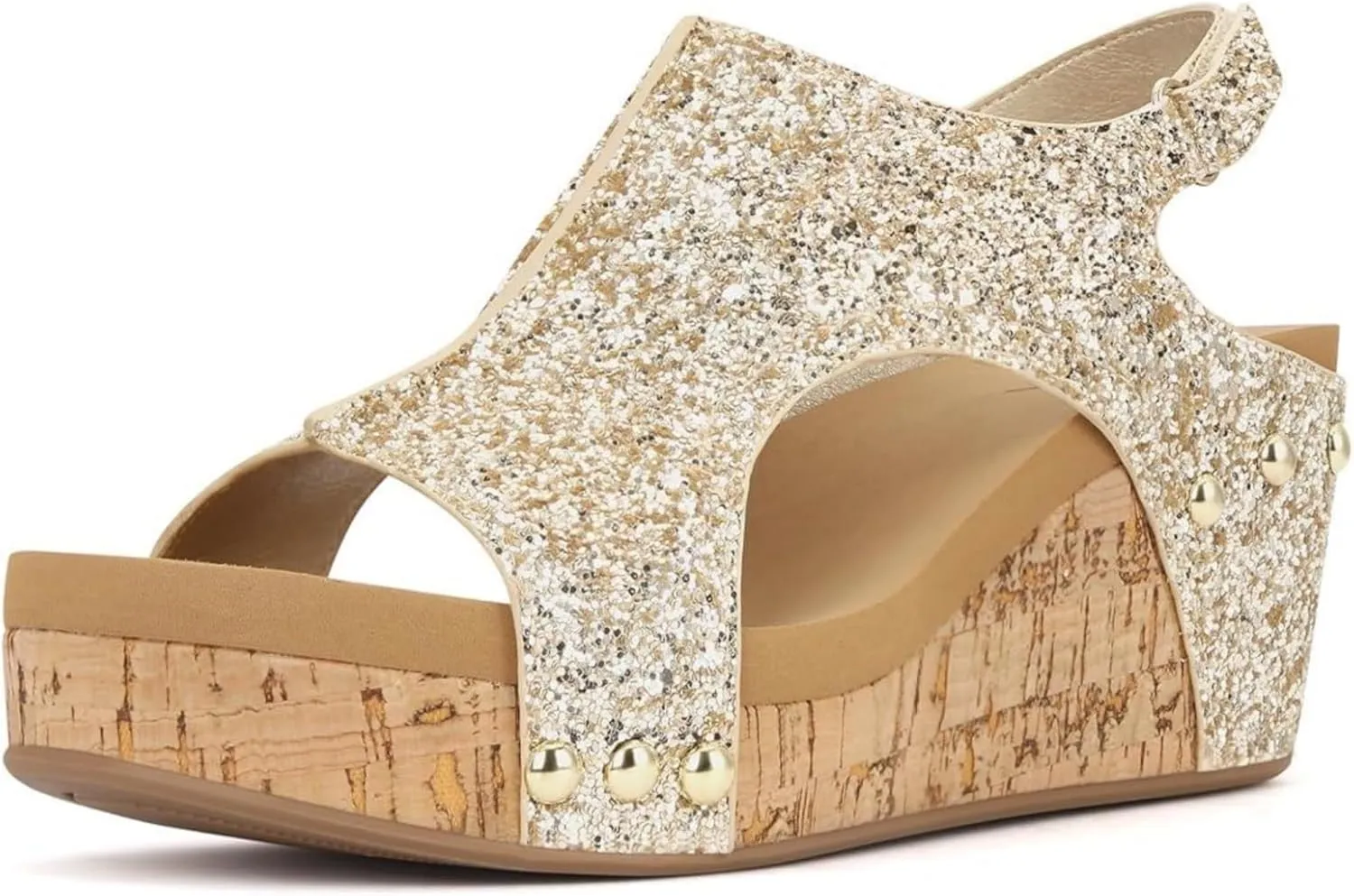 Ladmiple Sandals For Women 2024 Comfortable Wedge Platform Sandals Open Toe Sparkly Rhinestone Glitter Summer Dress Shoes