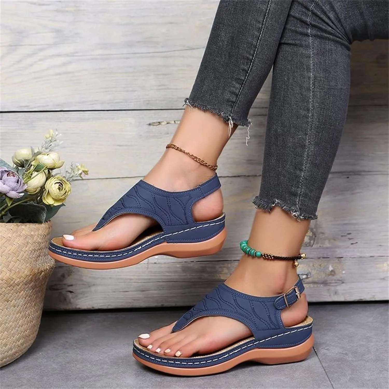 Ladmiple Womens Sandal Dressy 2023 Comfortable Summer Flip Flop with Arch Support Beach Roman Open Toe Orthopedic Sandal