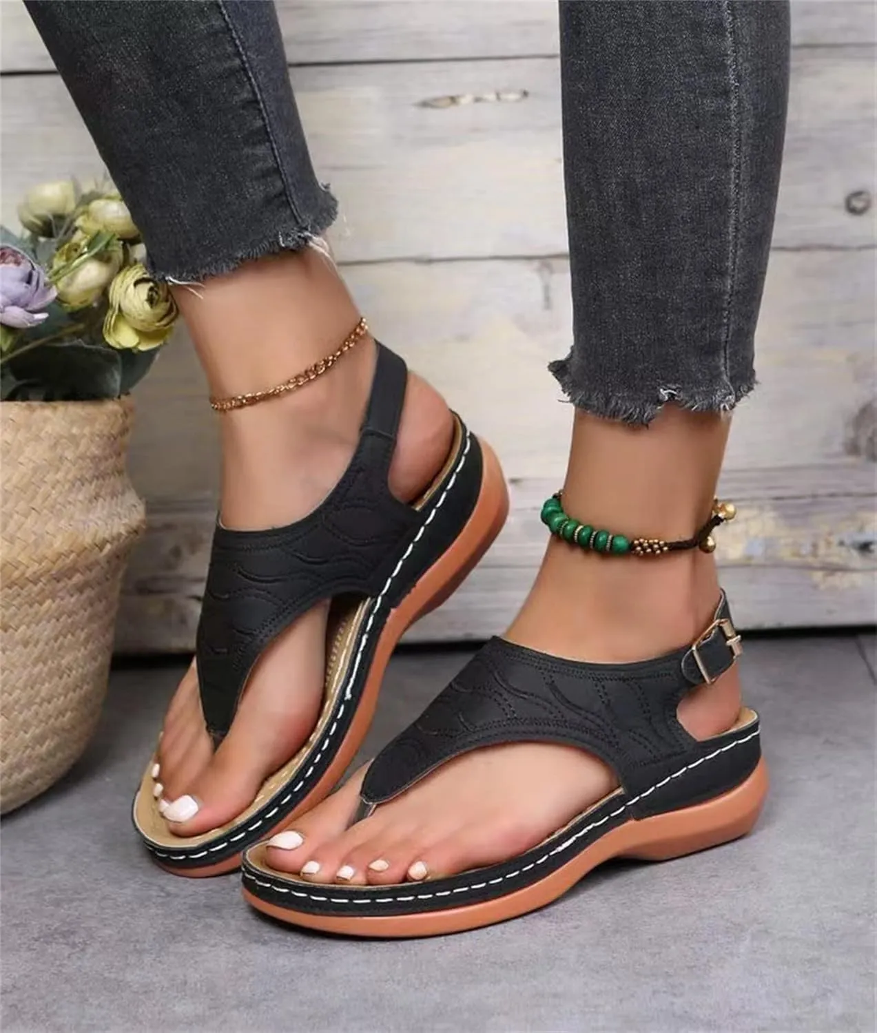 Ladmiple Womens Sandals Comfortable Causal Summer Flip Flops Arch Support Beach Roman Open Toe Wedges Orthopedic Sandal