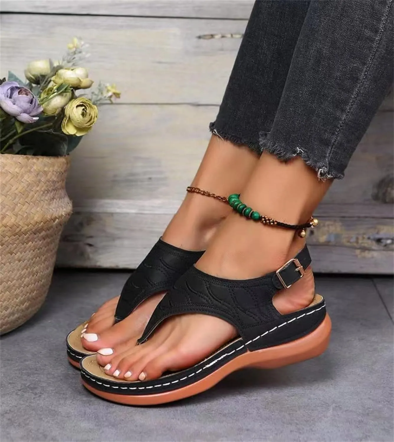 Ladmiple Womens Sandals Comfortable Causal Summer Flip Flops Arch Support Beach Roman Open Toe Wedges Orthopedic Sandal