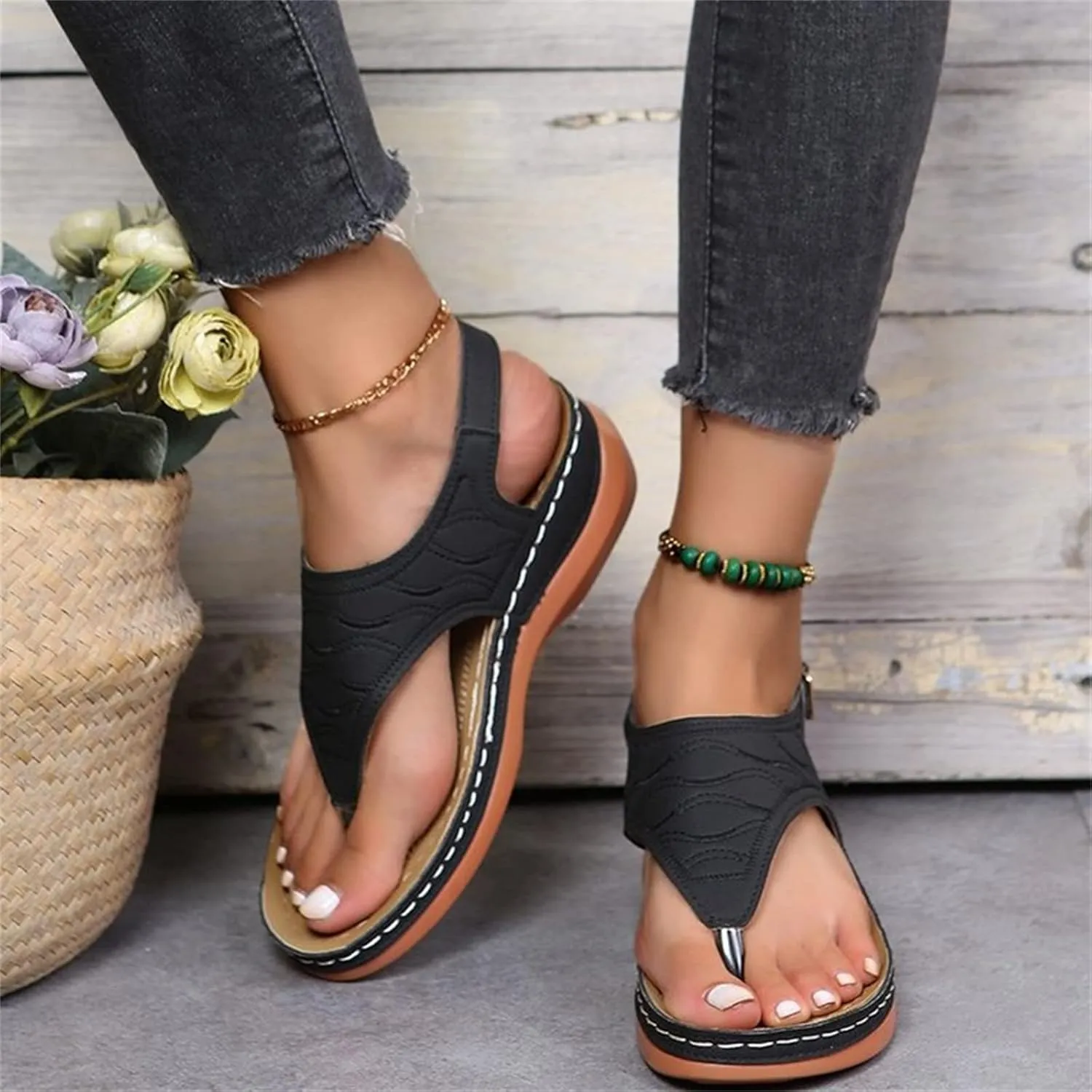 Ladmiple Womens Sandals Comfortable Causal Summer Flip Flops Arch Support Beach Roman Open Toe Wedges Orthopedic Sandal