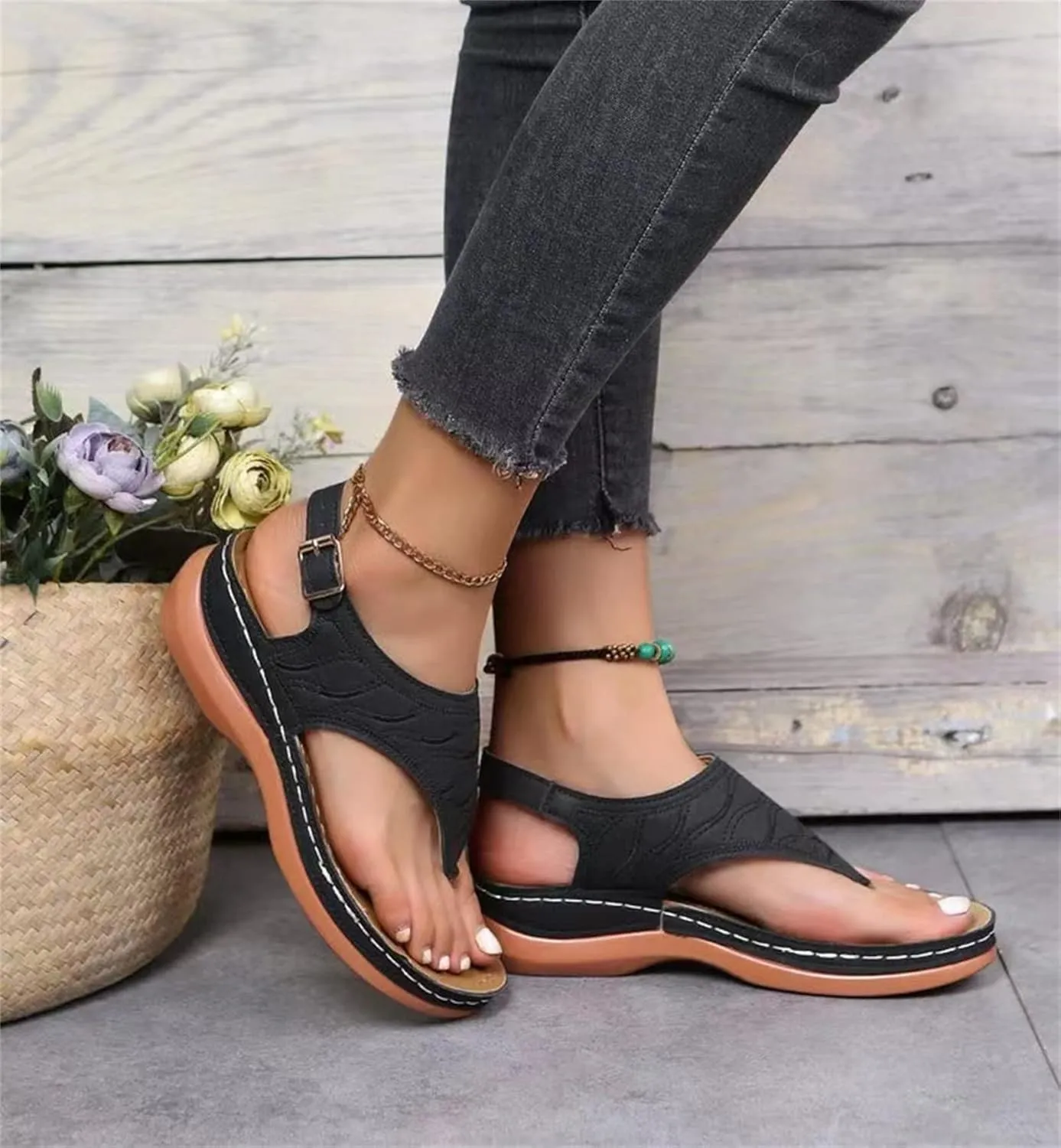 Ladmiple Womens Sandals Comfortable Causal Summer Flip Flops Arch Support Beach Roman Open Toe Wedges Orthopedic Sandal