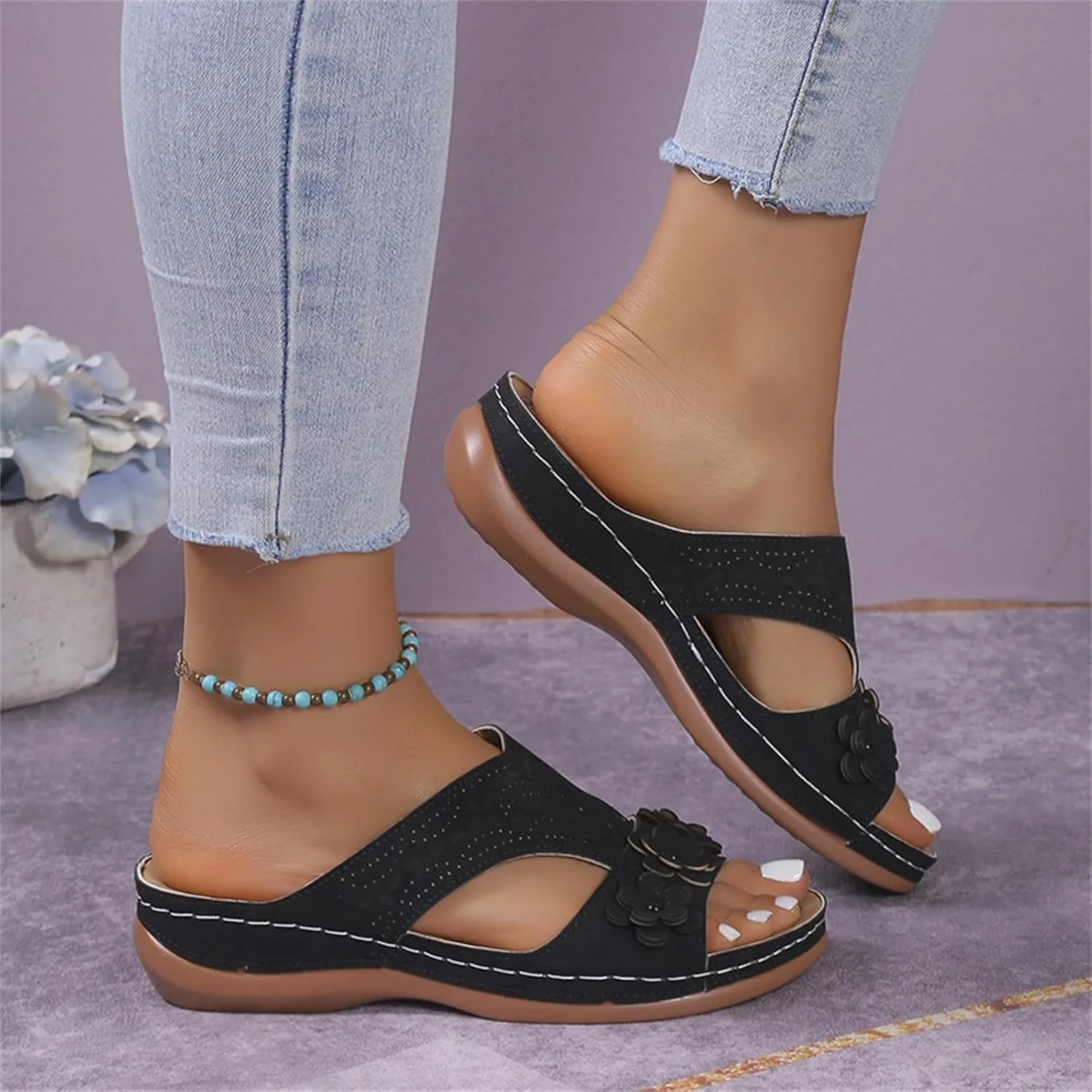 Ladmiple Womens Sandals Comfortable Walking Dressy Orthopedic Slippers Slip On Summer Orthotic Flip Flops With Arch Support