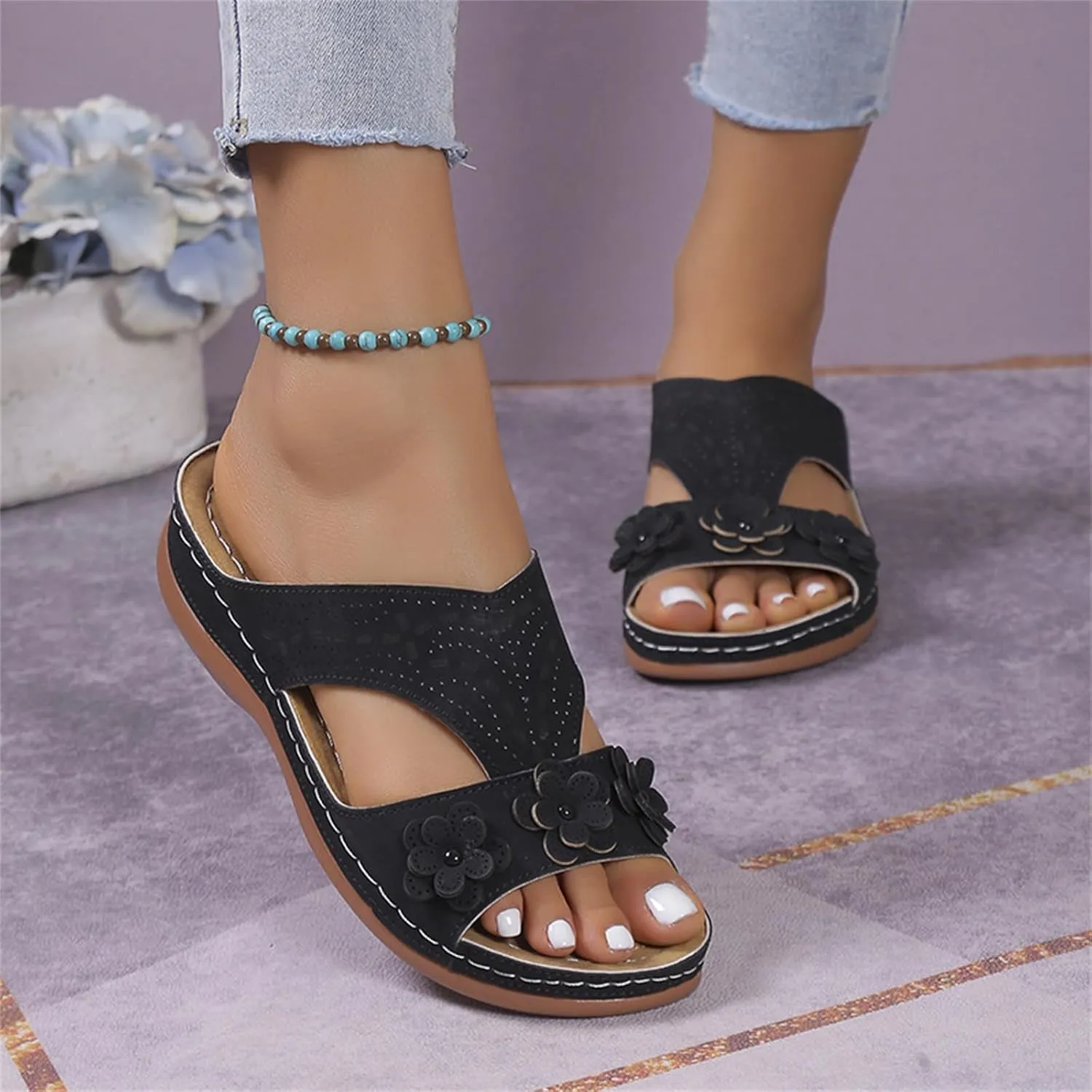 Ladmiple Womens Sandals Comfortable Walking Dressy Orthopedic Slippers Slip On Summer Orthotic Flip Flops With Arch Support