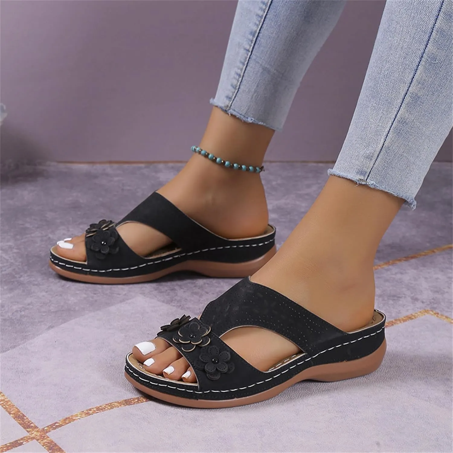 Ladmiple Womens Sandals Comfortable Walking Dressy Orthopedic Slippers Slip On Summer Orthotic Flip Flops With Arch Support