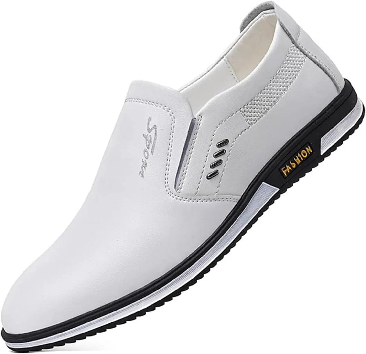 Men's Leather Fashion Loafers Casual Slip-on Round Toe Breathable Business Dress Shoes for Driving Walking
