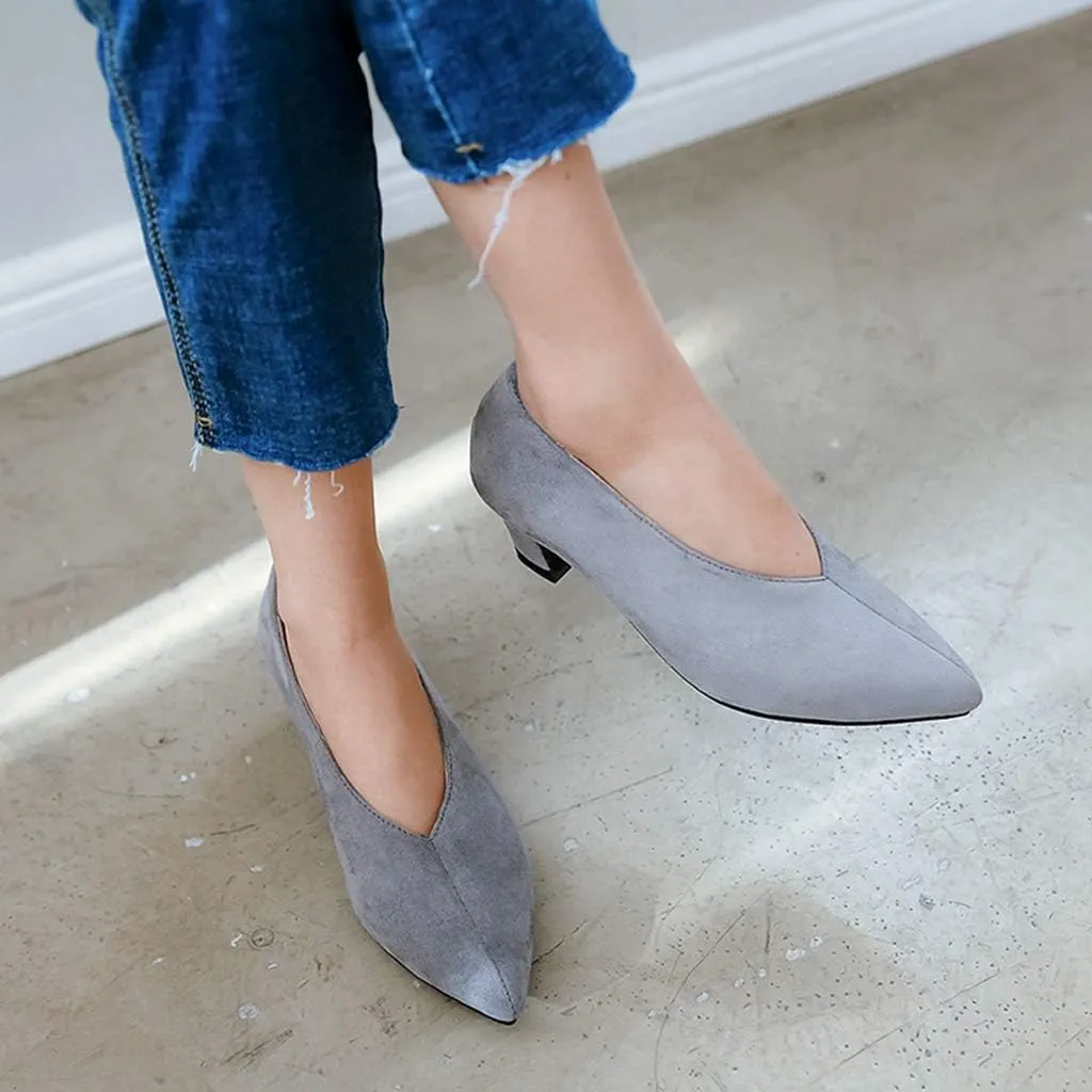 MIOKE Women's Classic Pointed Toe Comfy Kitten Low Heel Pumps Slip On Suede Daily Office Work Dress Shoes