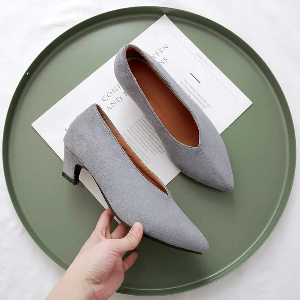 MIOKE Women's Classic Pointed Toe Comfy Kitten Low Heel Pumps Slip On Suede Daily Office Work Dress Shoes