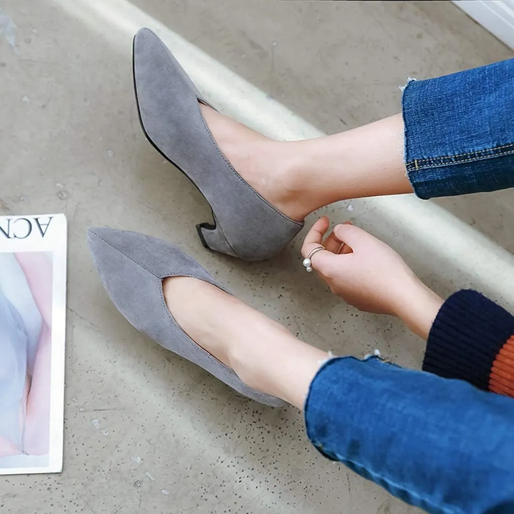 MIOKE Women's Classic Pointed Toe Comfy Kitten Low Heel Pumps Slip On Suede Daily Office Work Dress Shoes
