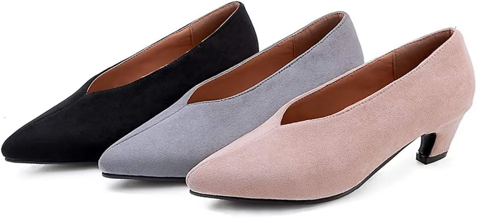 MIOKE Women's Classic Pointed Toe Comfy Kitten Low Heel Pumps Slip On Suede Daily Office Work Dress Shoes