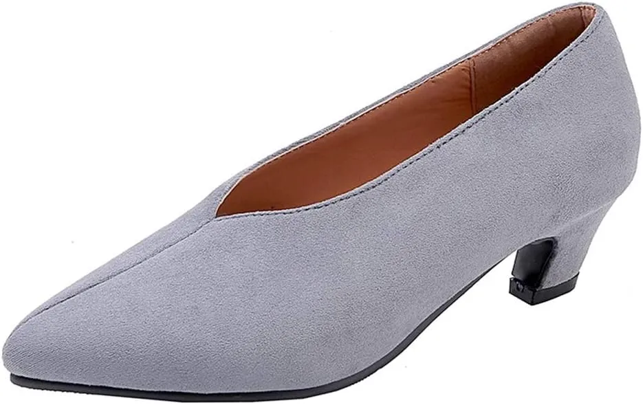 MIOKE Women's Classic Pointed Toe Comfy Kitten Low Heel Pumps Slip On Suede Daily Office Work Dress Shoes