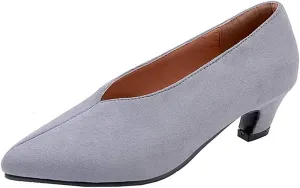 MIOKE Women's Classic Pointed Toe Comfy Kitten Low Heel Pumps Slip On Suede Daily Office Work Dress Shoes