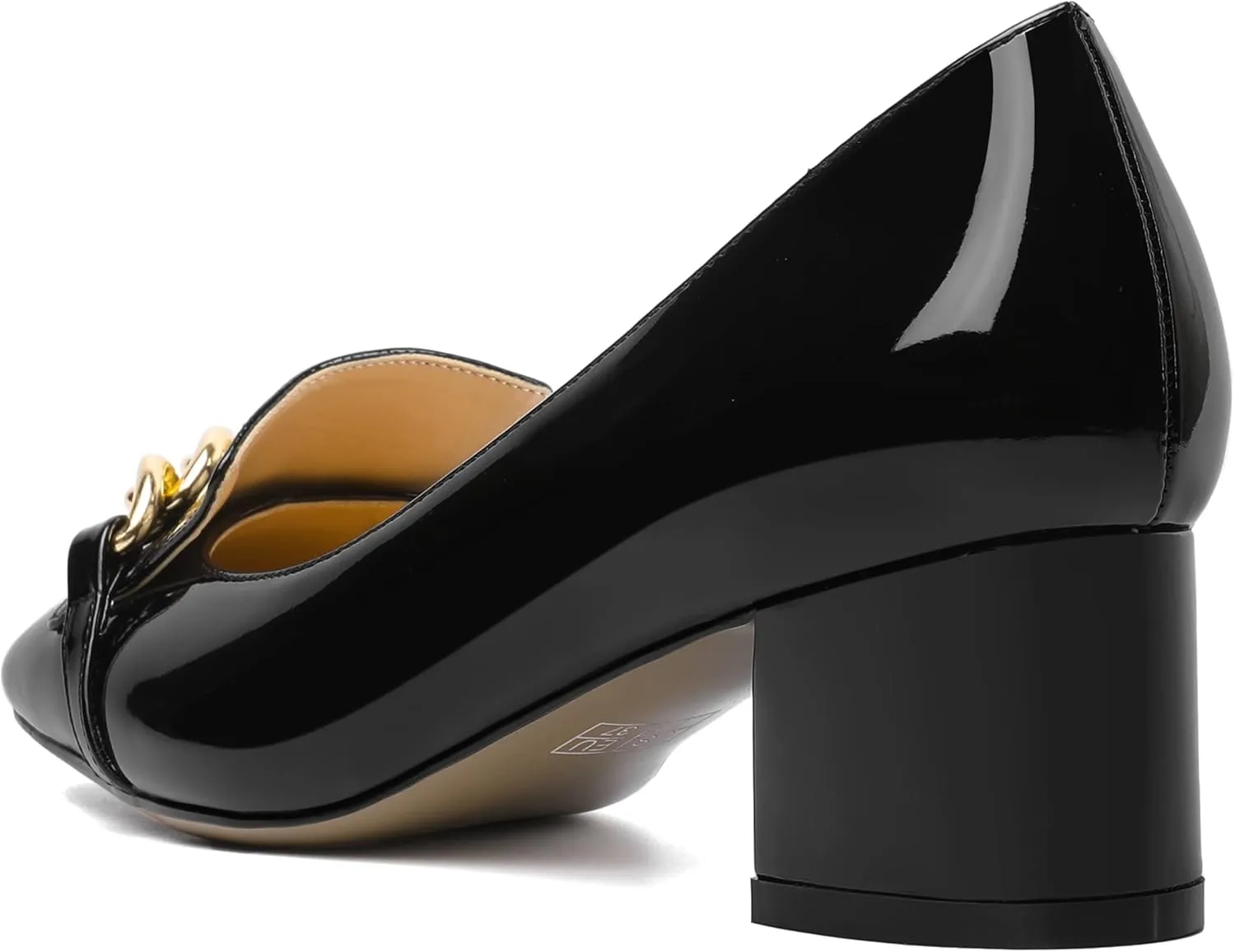 MOVINSTEPS Womens Slip On Square Toe Metal Chain Office Loafers Patent Chunky Low Heel Pumps Shoes 2 Inch