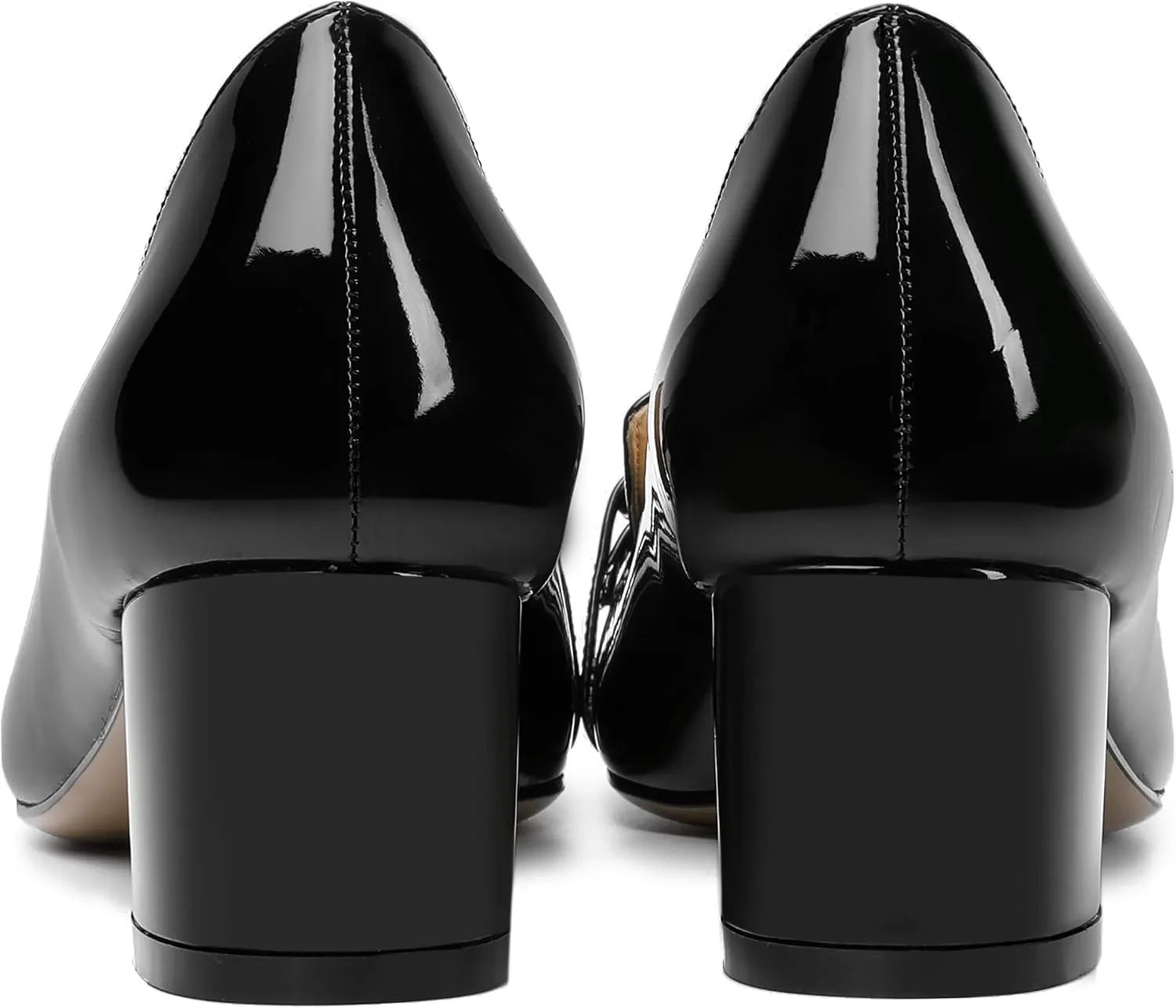 MOVINSTEPS Womens Slip On Square Toe Metal Chain Office Loafers Patent Chunky Low Heel Pumps Shoes 2 Inch