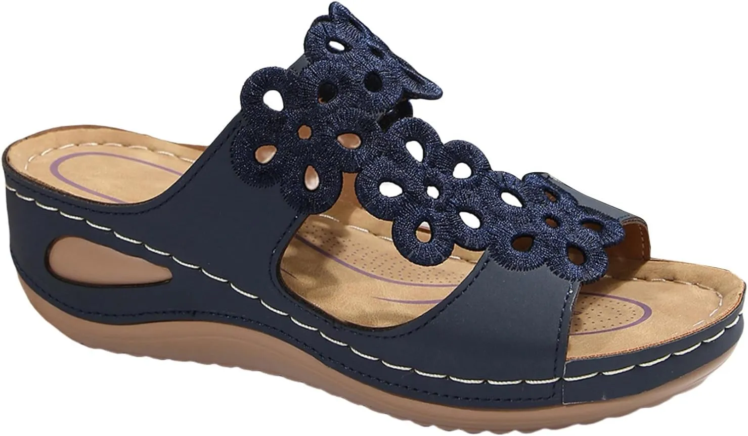 Orthopedic Sandals for Women Comfortable Low Wedge Slides Sandals Fish Mouth Hollow Out Flower Slippers Fashion Casual Slip On Summer Shoes Indoor Outdoor