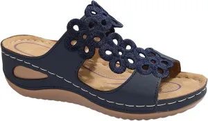 Orthopedic Sandals for Women Comfortable Low Wedge Slides Sandals Fish Mouth Hollow Out Flower Slippers Fashion Casual Slip On Summer Shoes Indoor Outdoor