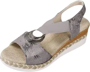 Orthopedic Sandals for Women Metal Trim Leather Wedge Sandals Open Toe Ankle Strap Sandal Woven Flax Sole Platform Shoes Comfortable Arch Support Summer Shoes