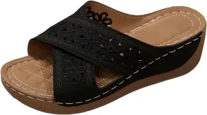 Orthopedic Sandals for Women Open Toe Wedge Sandals Arch Support Casual Walking Shoes Slip On Platform Shoes Comfortable Non Slip Beach Sandal Dressy Summer Shoe