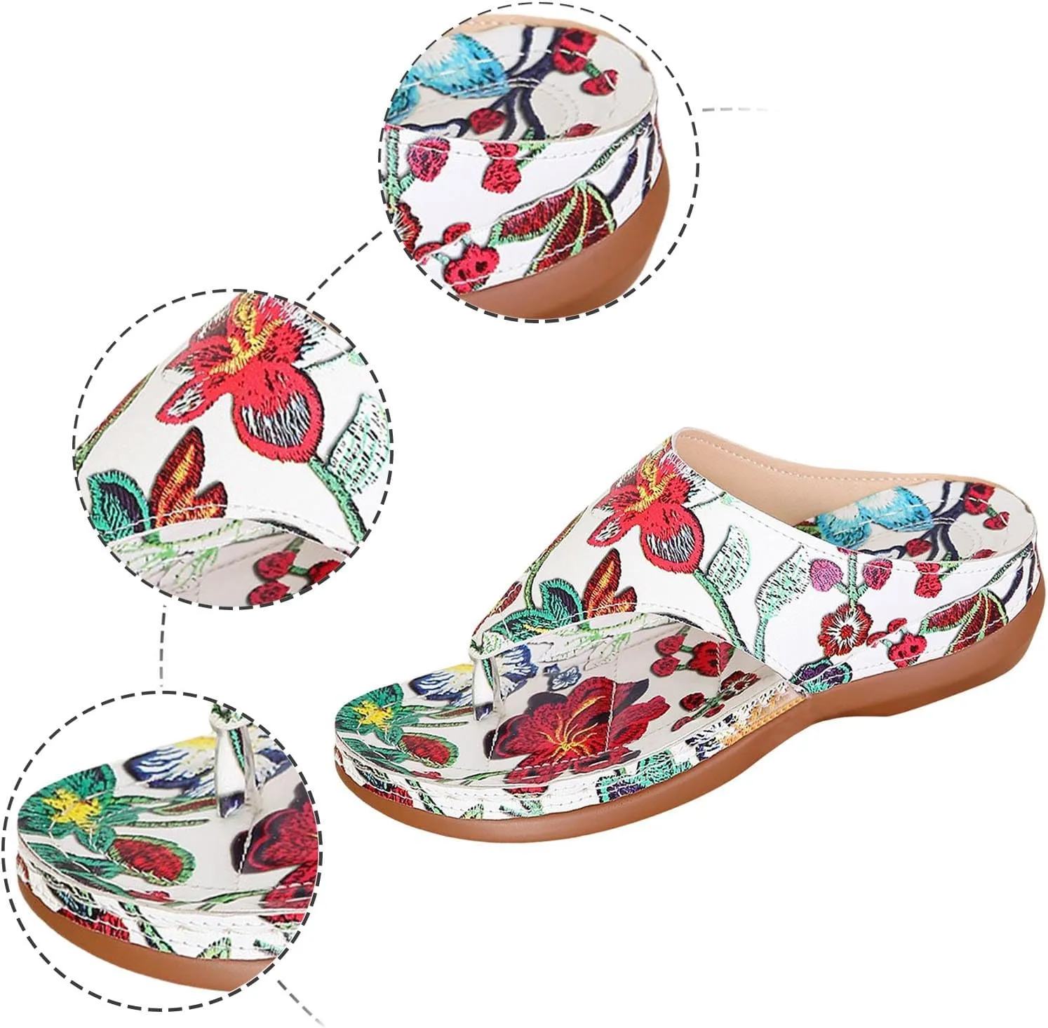 Orthopedic Sandals For Women Pattern Floral Print Flip Flop Wedge Lightweight And Comfortable Summer Vegan Woman Shoes