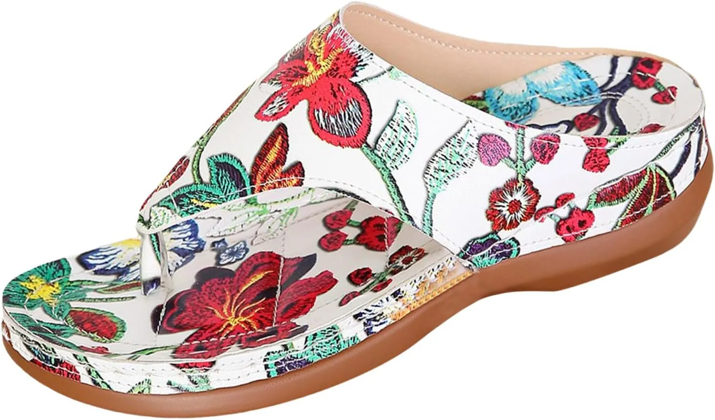 Orthopedic Sandals For Women Pattern Floral Print Flip Flop Wedge Lightweight And Comfortable Summer Vegan Woman Shoes
