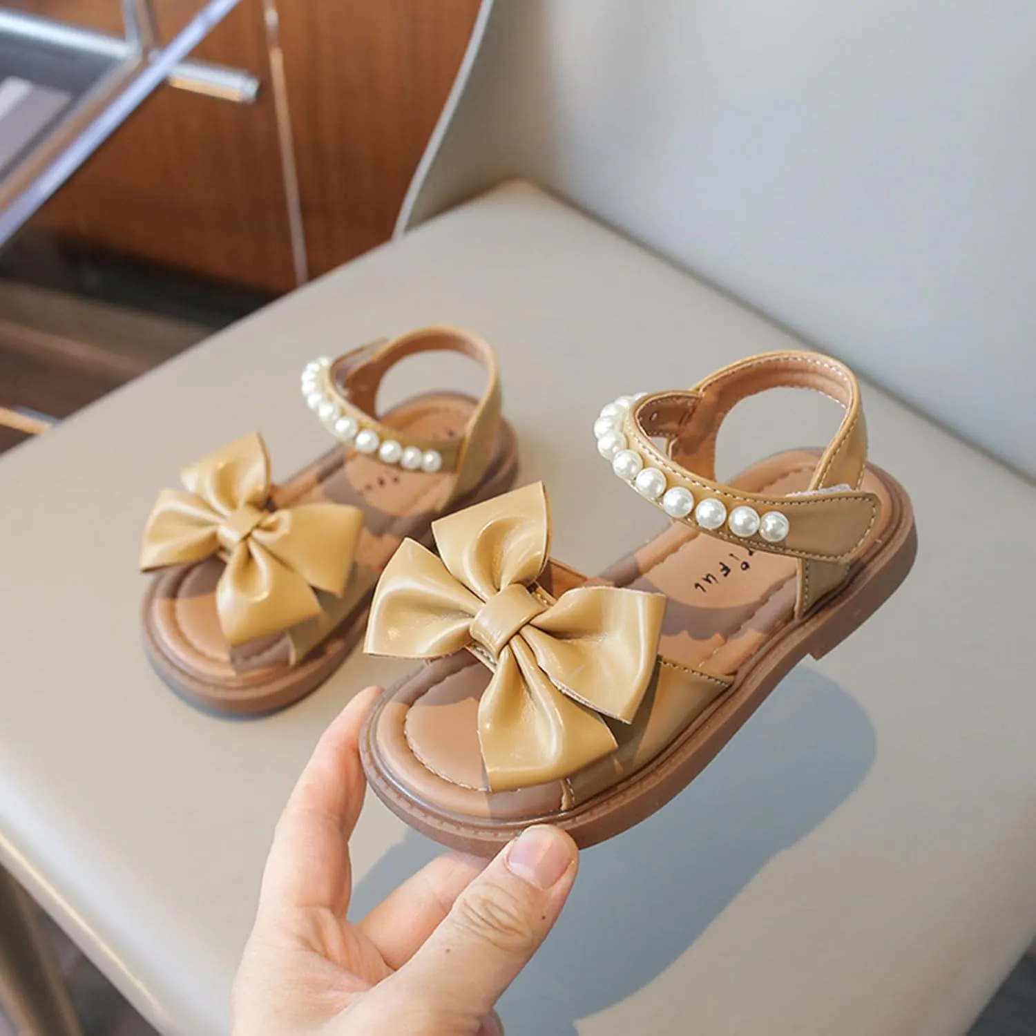 Party Glitter Shoes for Kids Toddler Girls Sandals Summer Childrens Pearl Shoes Bow Soft Bottom Flower Girl