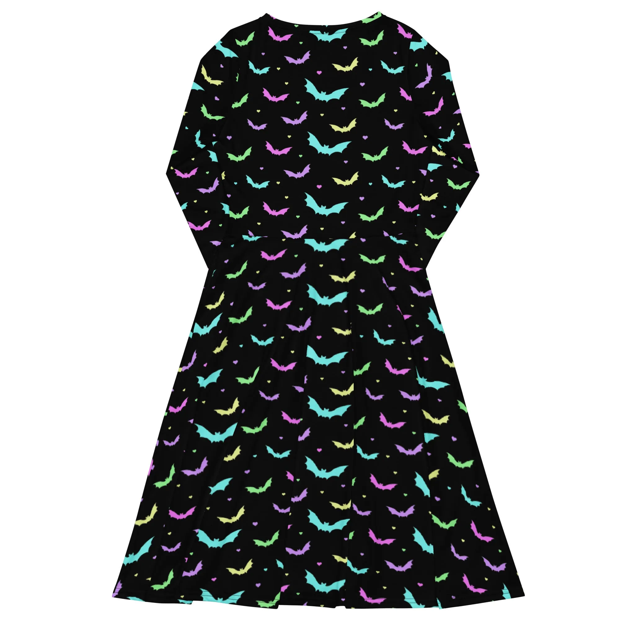 Pastel Bat Ladies Long Sleeve Midi Dress with Pockets
