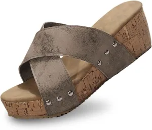 Platform Wedge Sandals for Women 2025 with Arch Support Wide Width Comfortable Open-Toe Cork Summer Wedges Sandals for Woman Casual & Dressy Beach Vacation Shoes