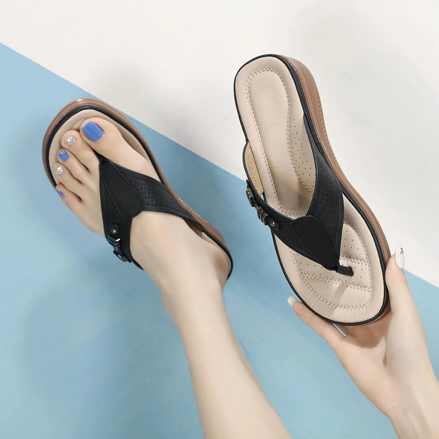 Platform Wedge Sandals Women Comfortable Dressy Wedge Flip Flops Casual Summer Beach Shoes Casual Walking Sandals2