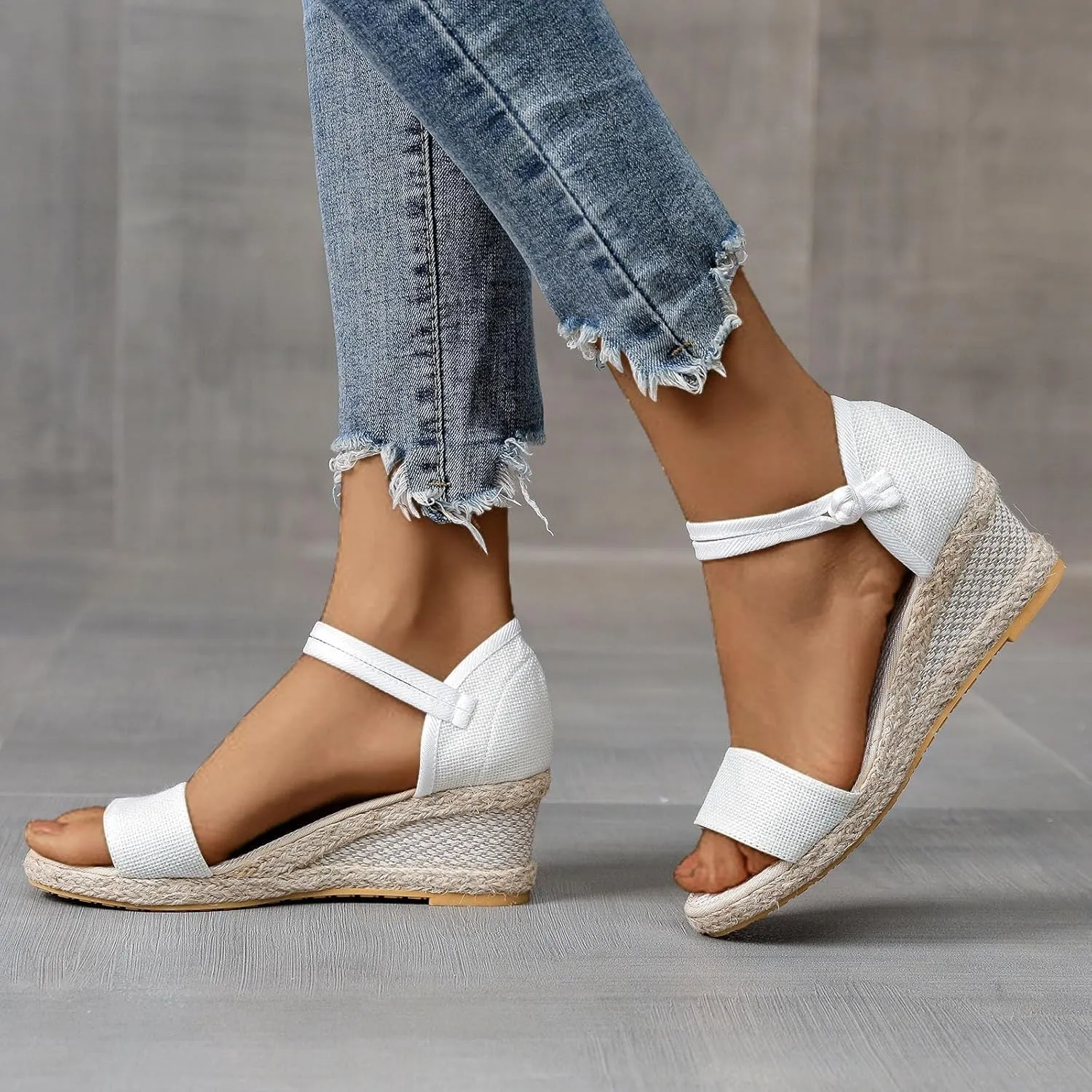 Sandals for Women Dressy Summer Women's Ankle Strap Open Toe Espadrille Wedge Sandals, Comfortable Slip on Platform Wedge Sandal Beach Casual Espadrilles Dress Shoes