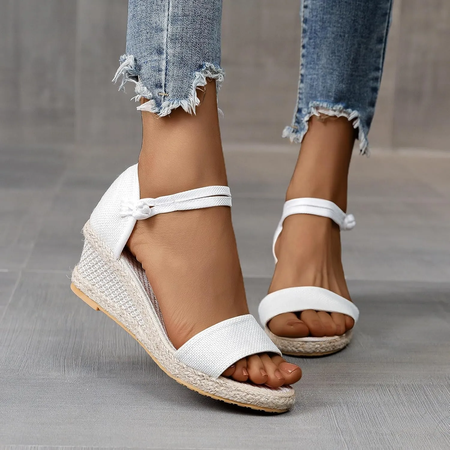 Sandals for Women Dressy Summer Women's Ankle Strap Open Toe Espadrille Wedge Sandals, Comfortable Slip on Platform Wedge Sandal Beach Casual Espadrilles Dress Shoes
