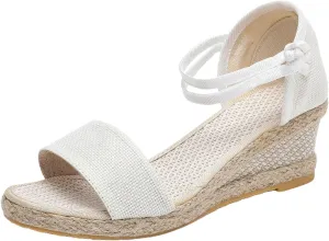 Sandals for Women Dressy Summer Women's Ankle Strap Open Toe Espadrille Wedge Sandals, Comfortable Slip on Platform Wedge Sandal Beach Casual Espadrilles Dress Shoes