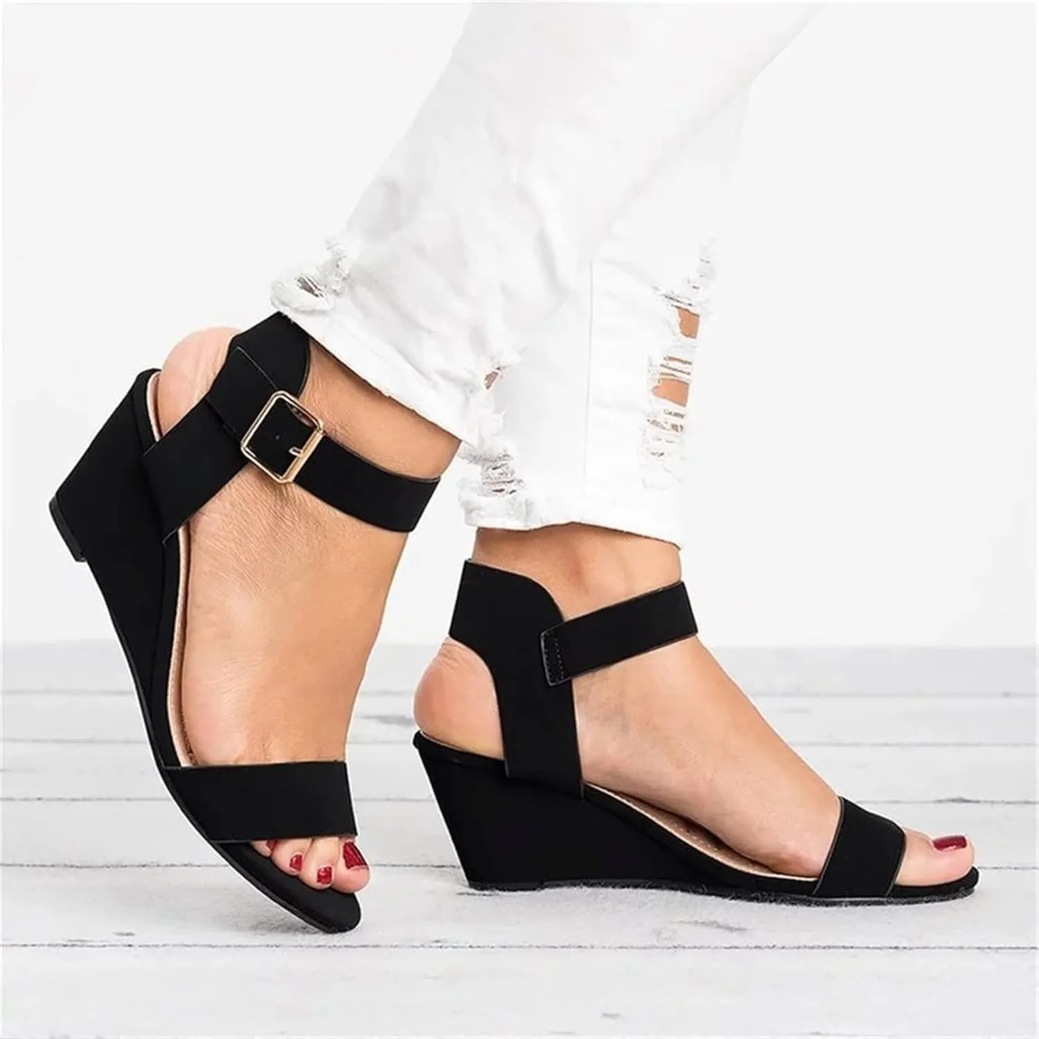 Sandals Women Comfortable Walking Open Toe Dressy Summer Platform Wedges Sandals Slip on Ankle Strap Dress Shoes