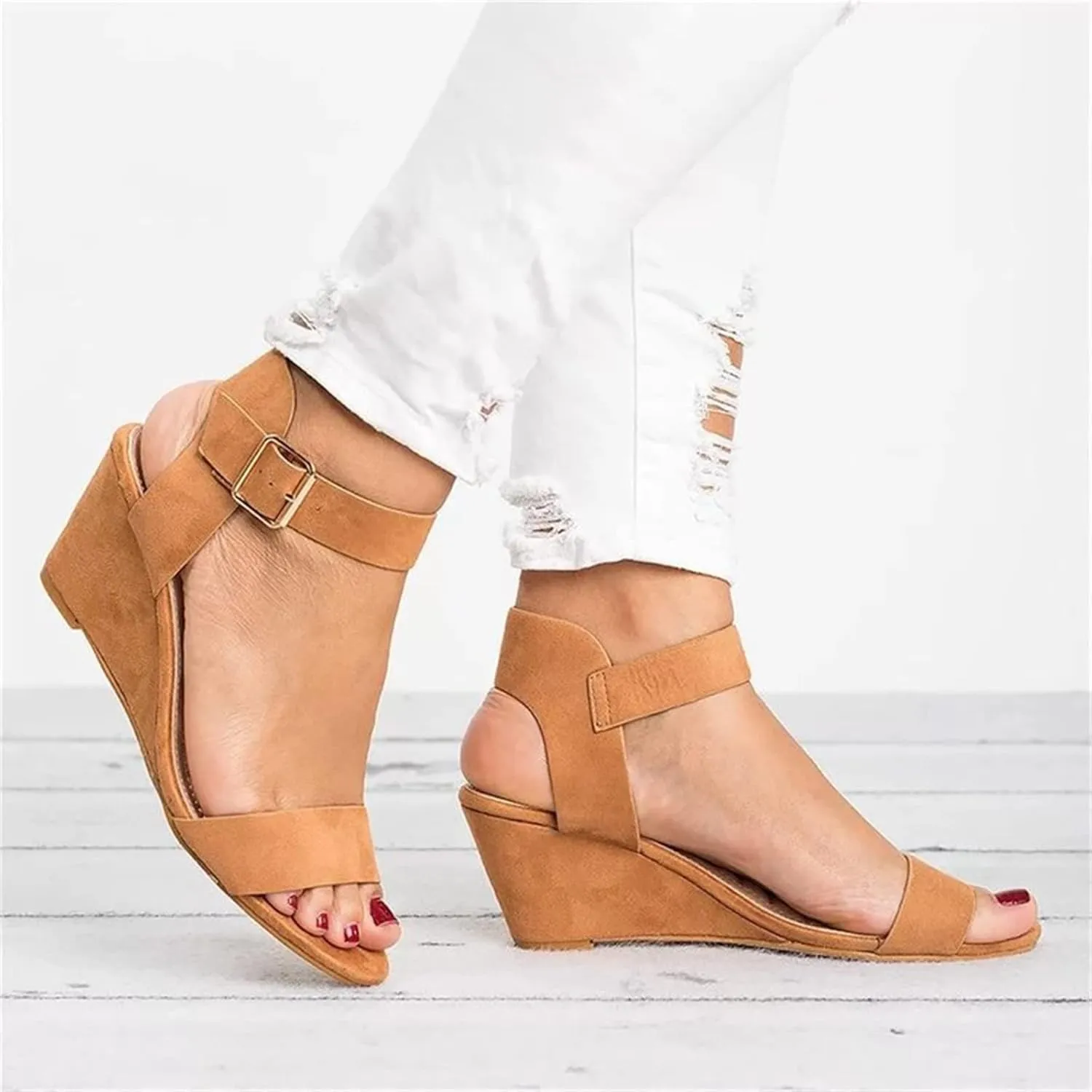 Sandals Women Comfortable Walking Open Toe Dressy Summer Platform Wedges Sandals Slip on Ankle Strap Dress Shoes