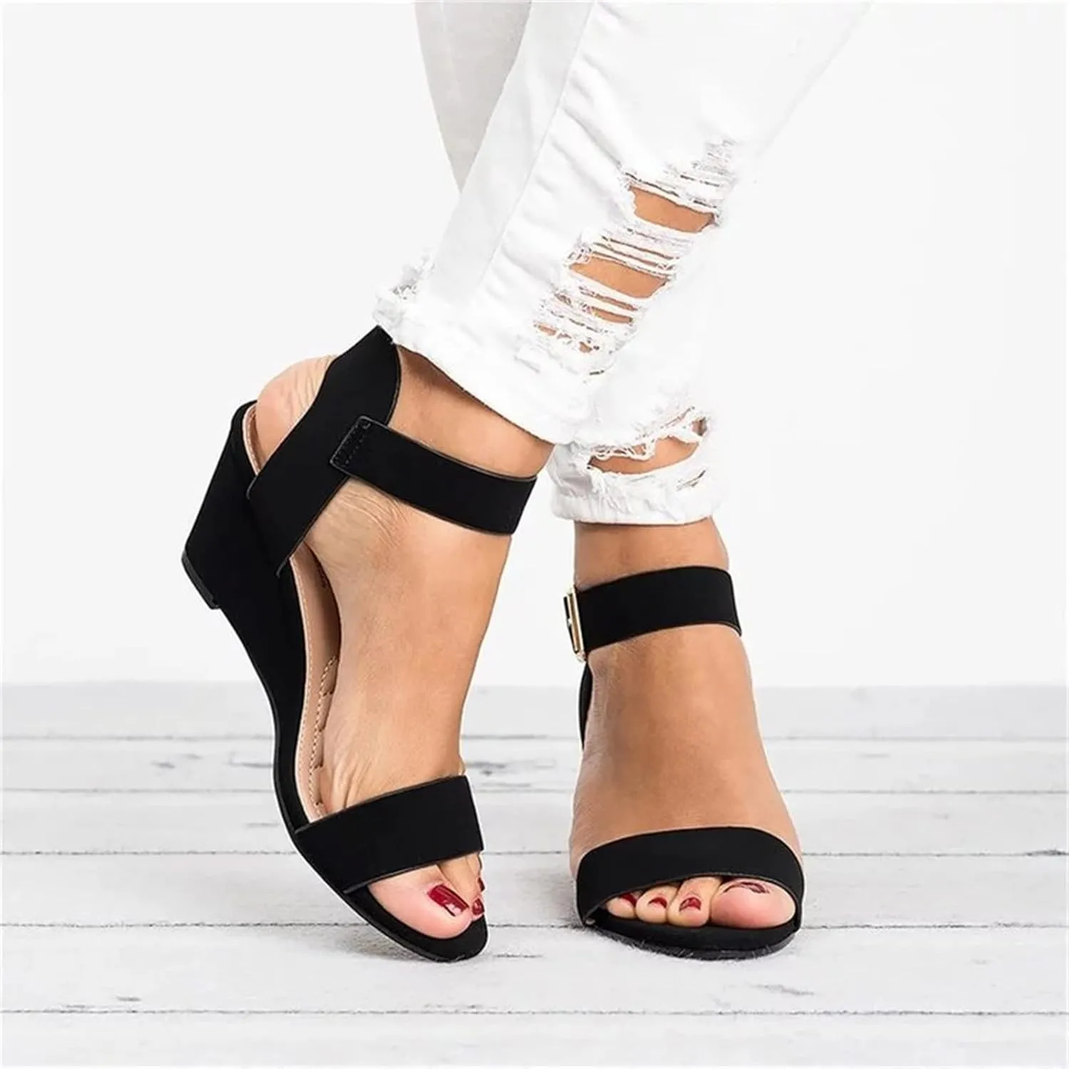 Sandals Women Comfortable Walking Open Toe Dressy Summer Platform Wedges Sandals Slip on Ankle Strap Dress Shoes