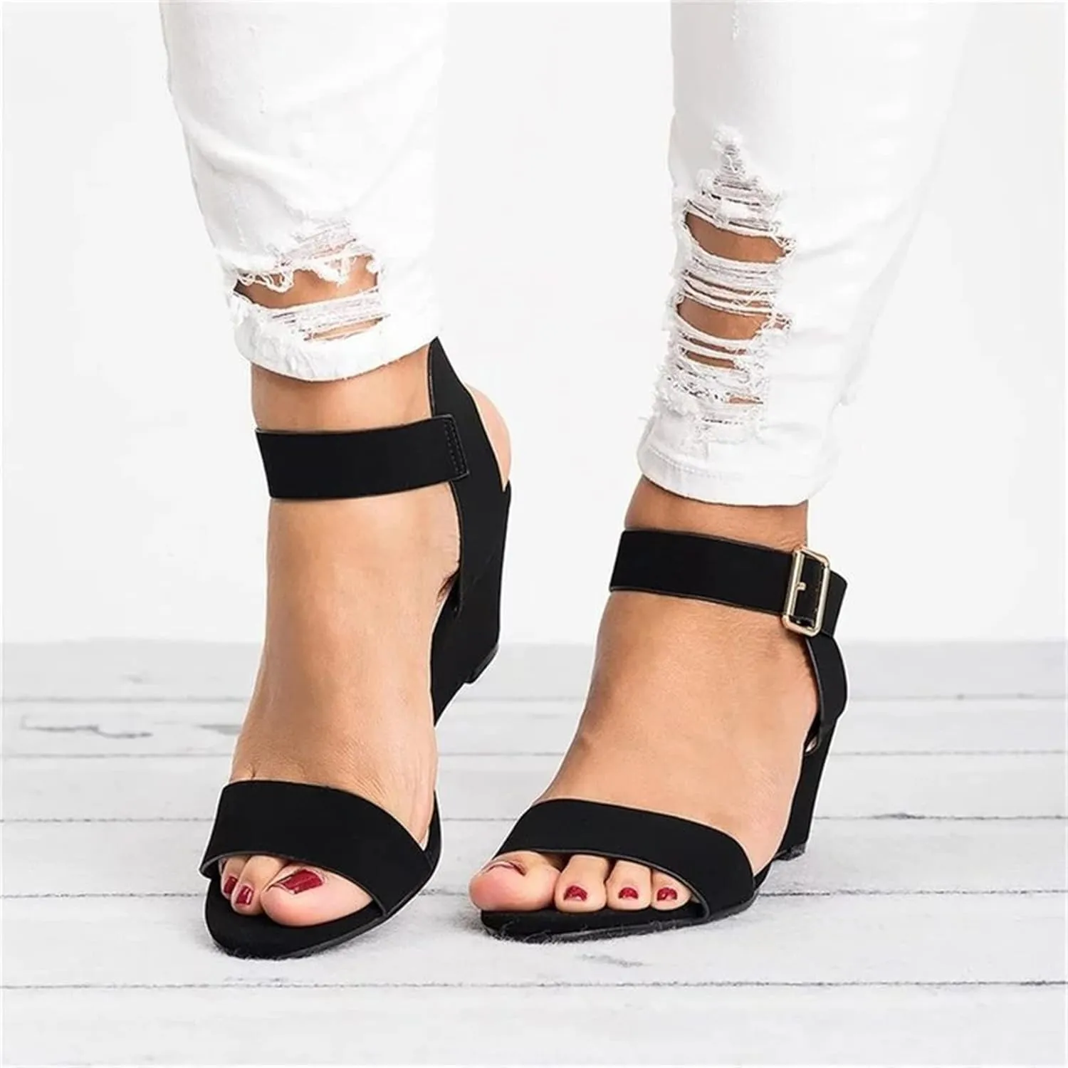 Sandals Women Comfortable Walking Open Toe Dressy Summer Platform Wedges Sandals Slip on Ankle Strap Dress Shoes