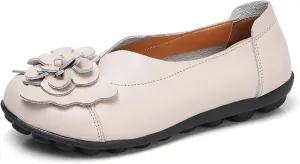 Slip On Loafers for Women Comfortable Walking Work Flats Shoes Soft Cushion Leather Loafers Cute Bow Flower Flat Driving Shoes Indoor Outdoor for Summer