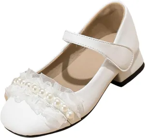 Soft Flat Summer Baby Flower Girl Shoes White Thick Heel French Mary Jane Girls High Heel Single Shoes Summer Shallow Mouth Versatile Small Leather Adjustable Sporty Slides for The Beach and Pool