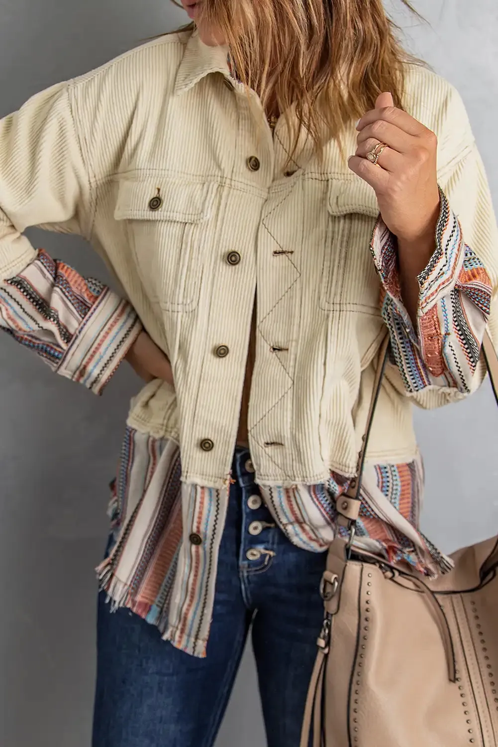 Striped Color Block Corduroy Jacket