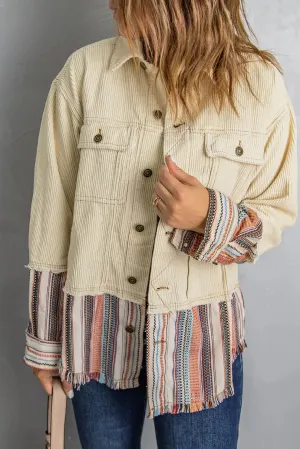 Striped Color Block Corduroy Jacket