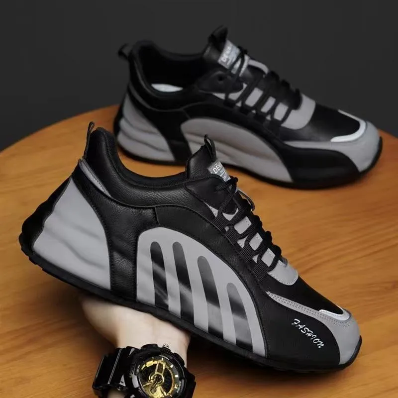 Trendy hand-wrapped sole breathable leather sneakers