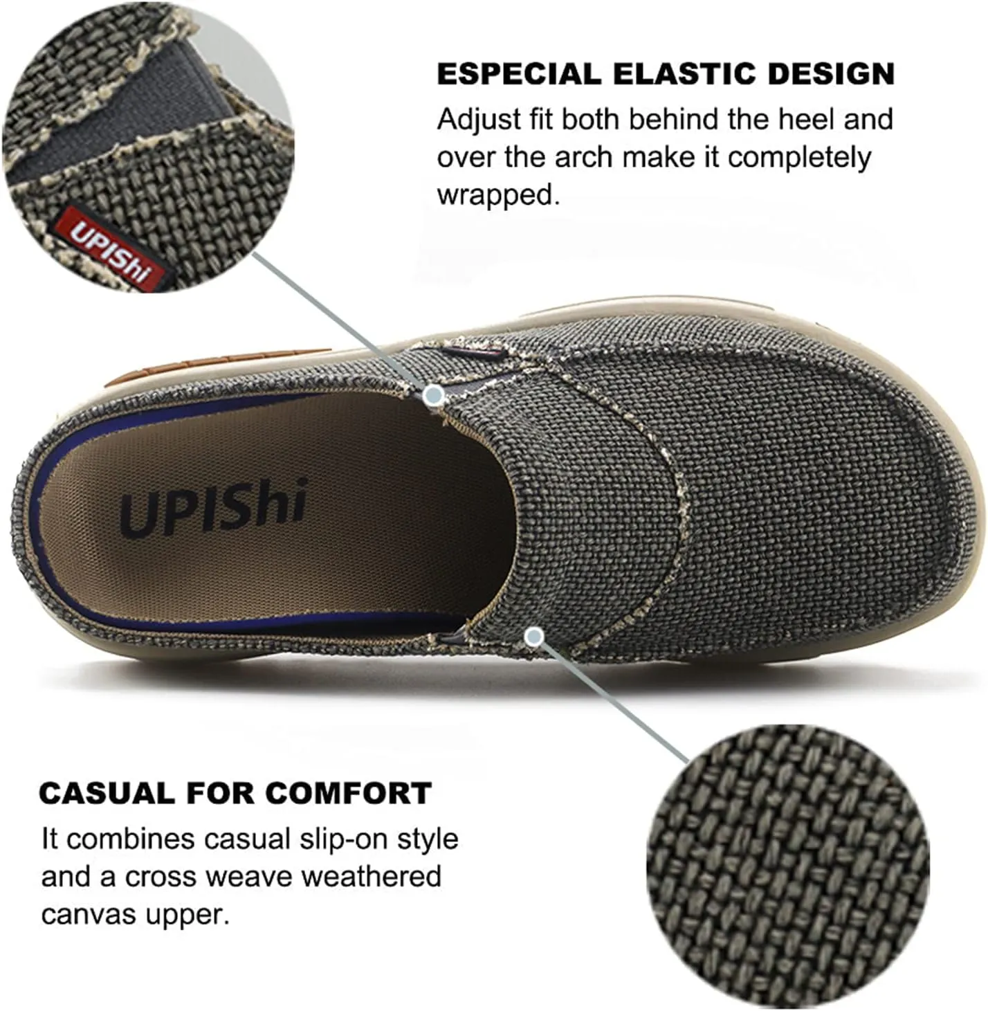 UPIShi Men's Arch Support Orthopedic Plantar Fasciitis Relief Slippers Canvas House Indoor Outdoor Slip On Loafers Non-Slip Casual Shoes