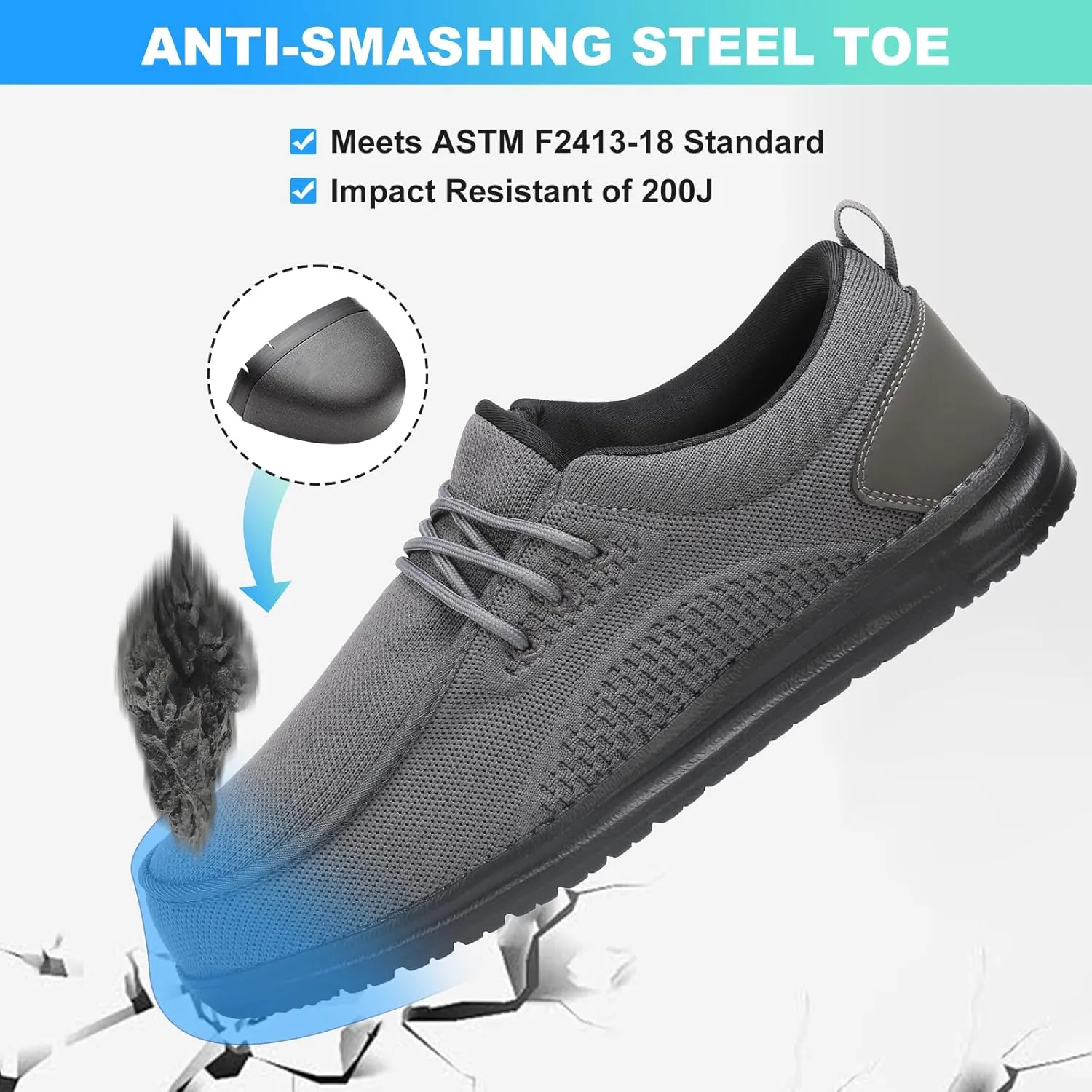 VikoViren Steel Toe Shoes for Men Slip On Safety Work Sneakers Puncture Proof Indestructible Comfy Lounging Walking Loafers Slip Resistant Lightweight Construction Shoes