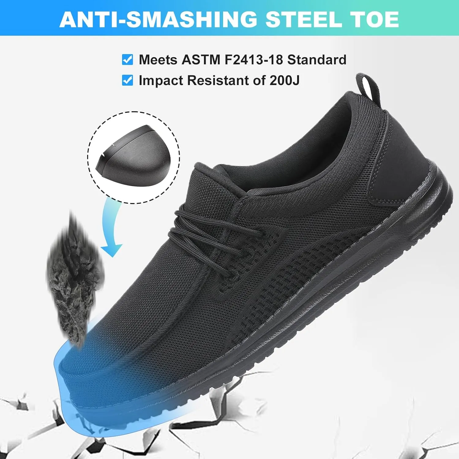 VikoViren Steel Toe Shoes for Men Slip On Safety Work Sneakers Puncture Proof Indestructible Comfy Lounging Walking Loafers Slip Resistant Lightweight Construction Shoes