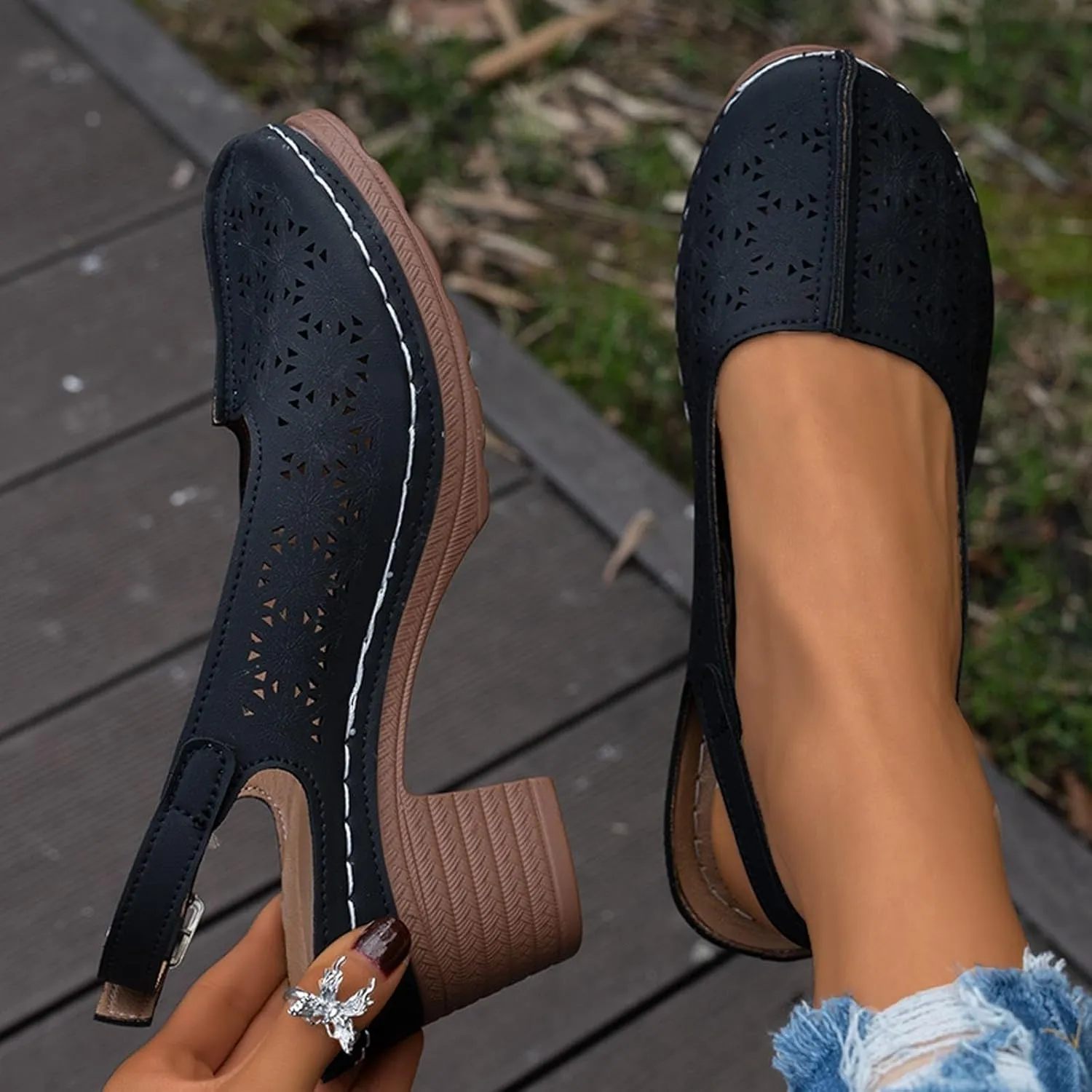 Wedge Sandals for Women Dressy Comfortable Slip On Wide Width Sandals Vintage Closed Toe Slingback Walking Shoes Buckle Ankle Strap Shoes Summer On Feet All Day
