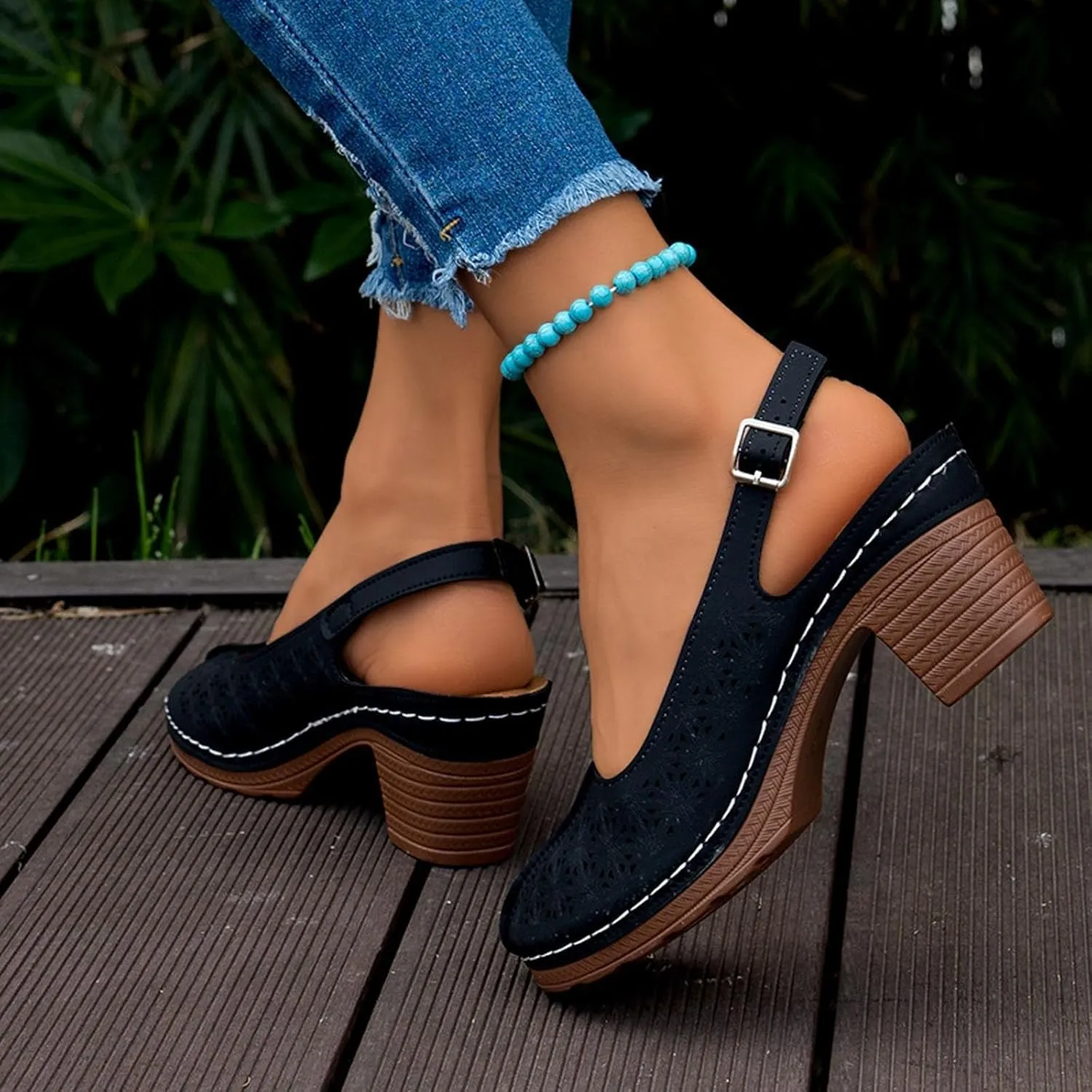 Wedge Sandals for Women Dressy Comfortable Slip On Wide Width Sandals Vintage Closed Toe Slingback Walking Shoes Buckle Ankle Strap Shoes Summer On Feet All Day