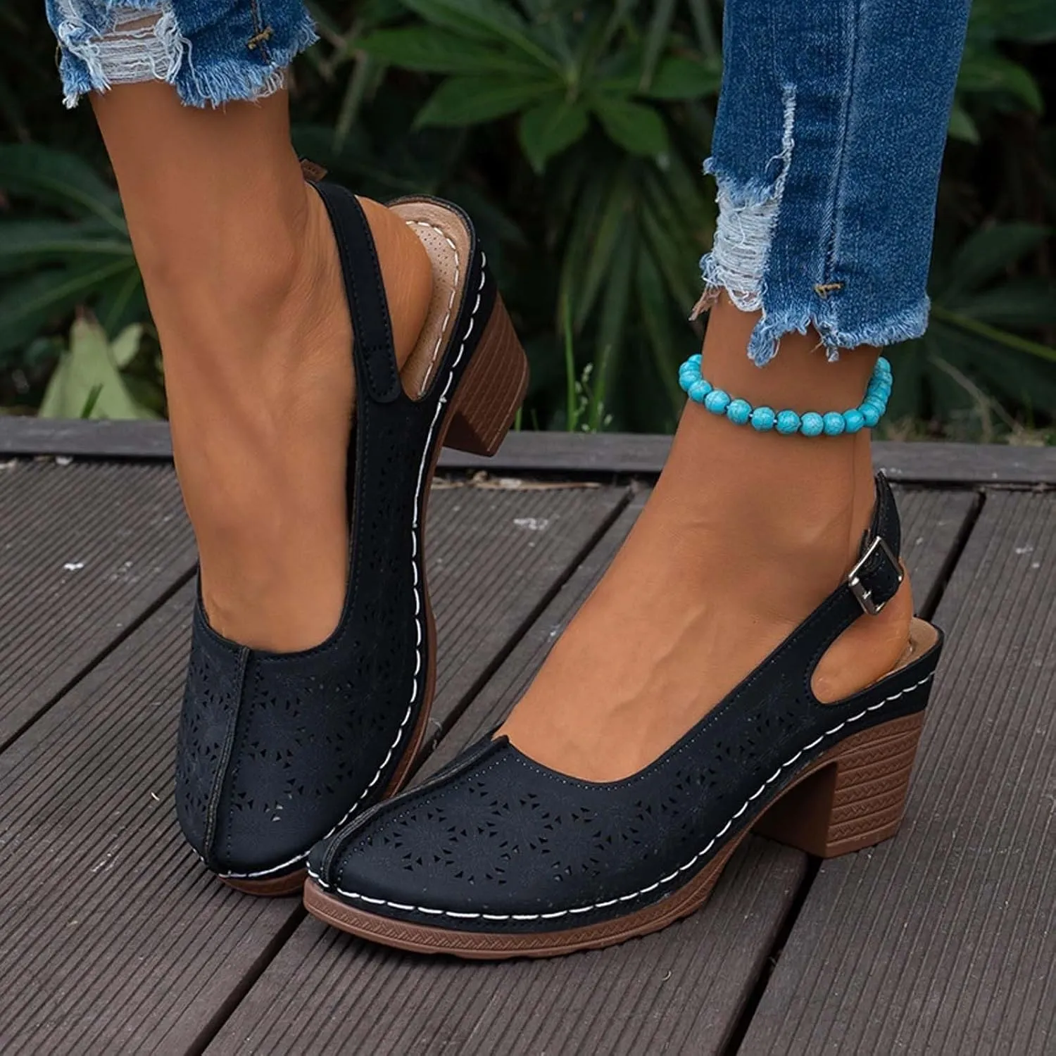 Wedge Sandals for Women Dressy Comfortable Slip On Wide Width Sandals Vintage Closed Toe Slingback Walking Shoes Buckle Ankle Strap Shoes Summer On Feet All Day
