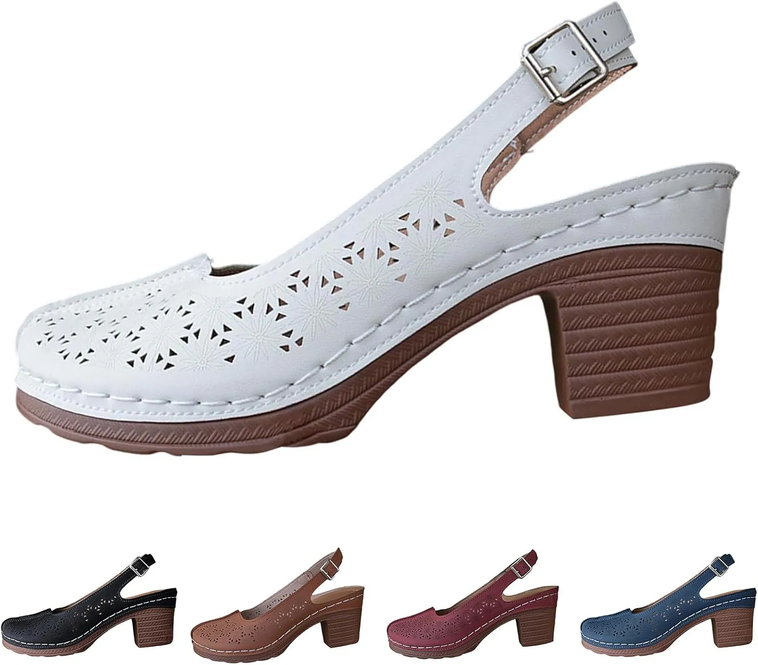 Wedge Sandals for Women Dressy Comfortable Slip On Wide Width Sandals Vintage Closed Toe Slingback Walking Shoes Buckle Ankle Strap Shoes Summer On Feet All Day