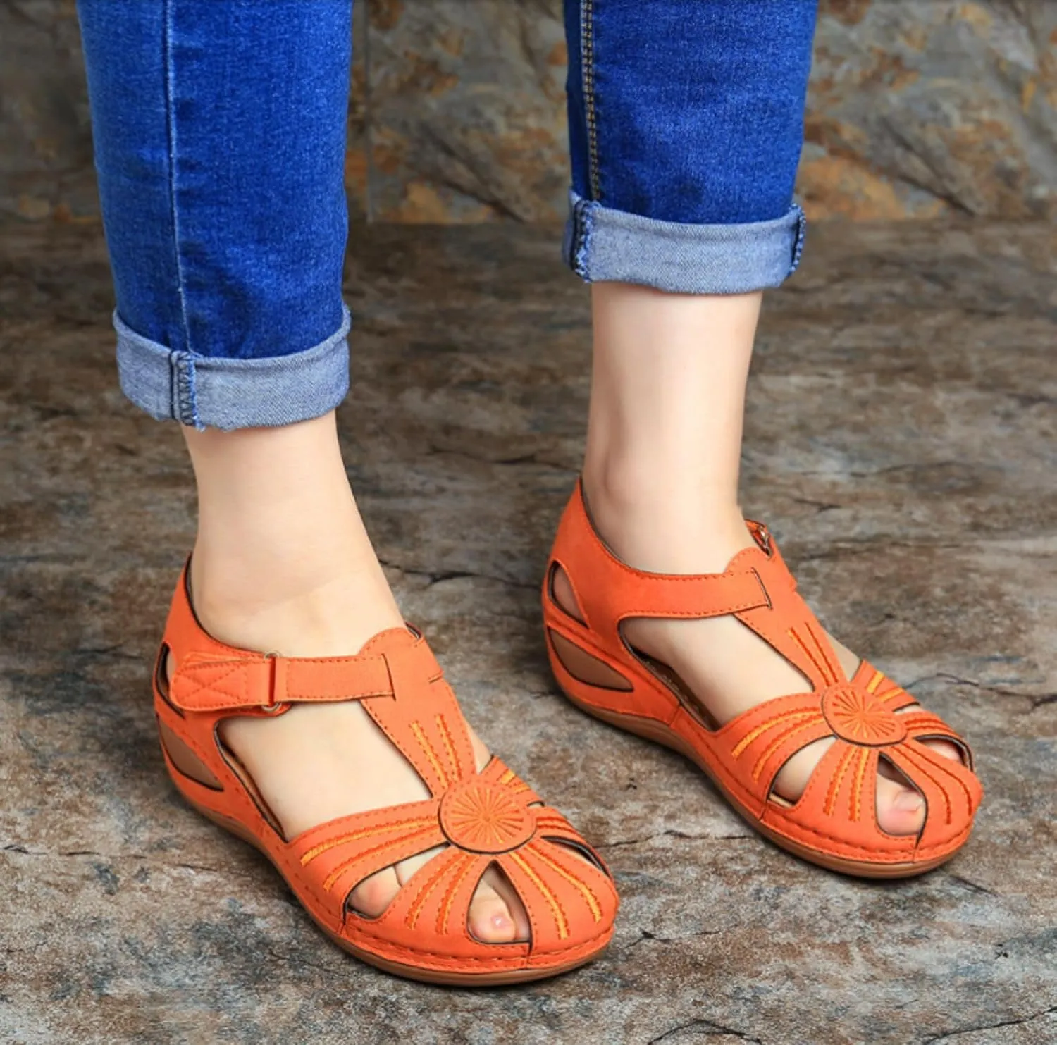 Wedge Sandals for Women Summer Dressy Closed Toe Platform Wedges, Beach Bohemia Ankle Strap Slip On Sandals Casual Comfortable Gladiator Sandal