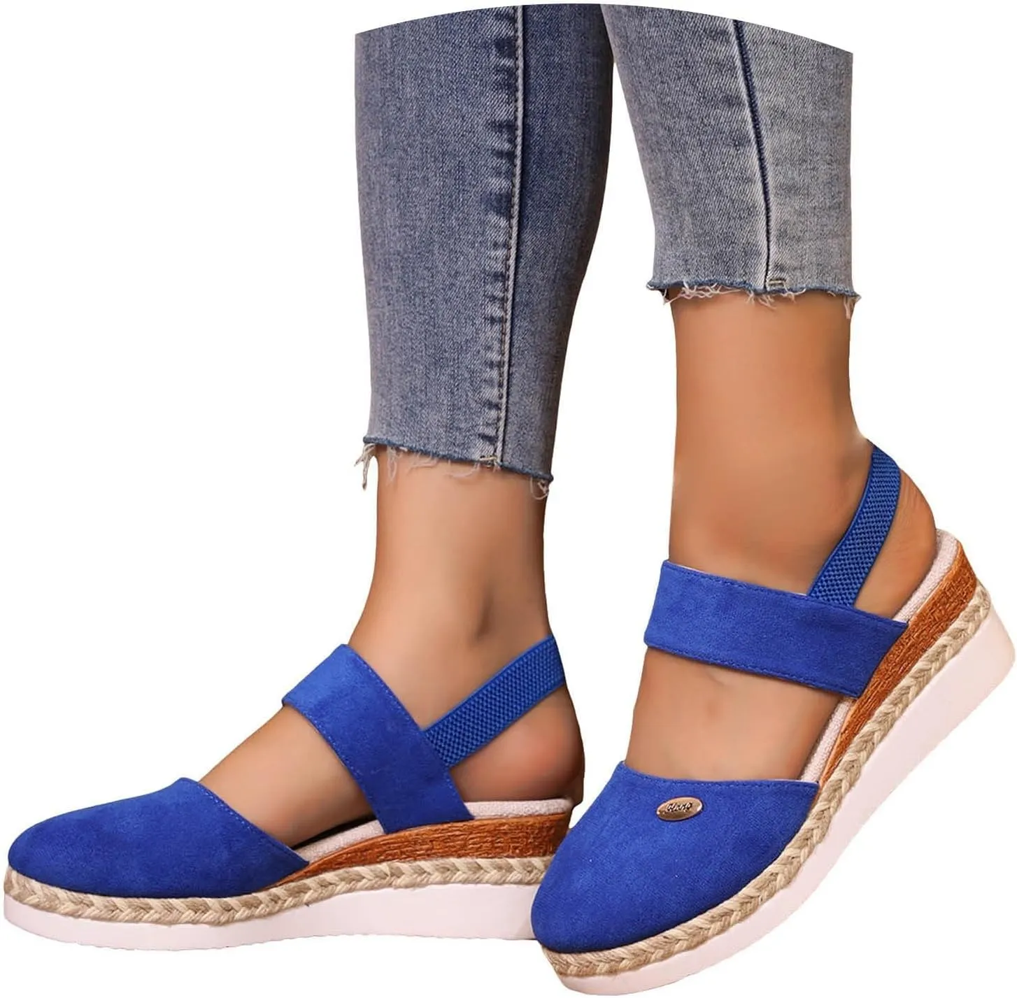 Wedge Sandals for Women Summer Espadrilles Wedges Pointed Toe Ankle Strap Platform Sandals, Comfortable Cork Closed Toe Espadrilles Casual Orthopedic Sandal with Arch Support