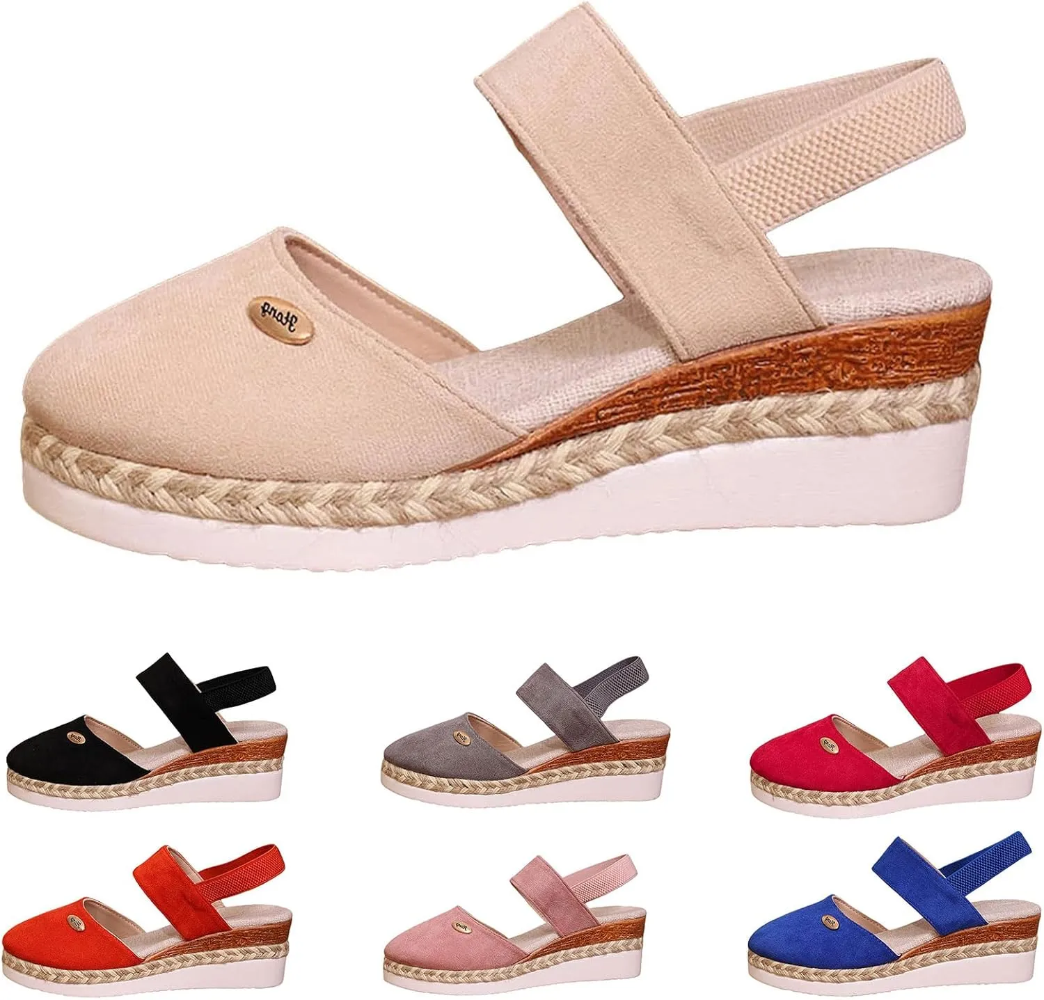 Wedge Sandals for Women Summer Espadrilles Wedges Pointed Toe Ankle Strap Platform Sandals, Comfortable Cork Closed Toe Espadrilles Casual Orthopedic Sandal with Arch Support